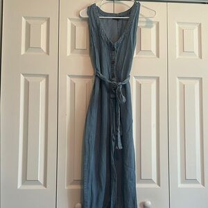 Denim Sleeveless Button-Down Jumpsuit